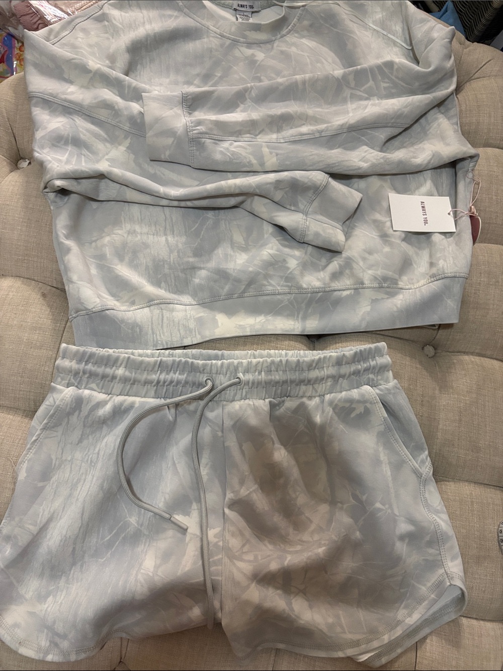 Always You Women's Light Blue Grey Camo  Lounge Set